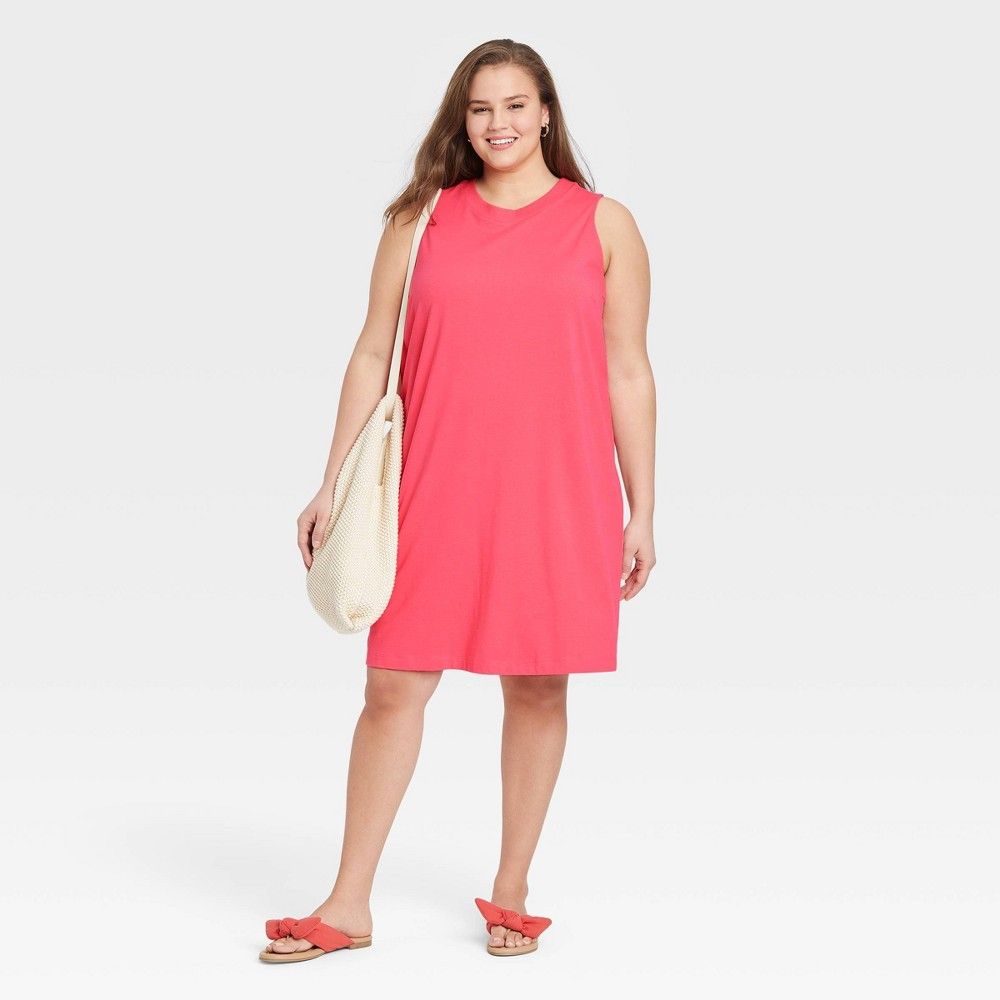 Women's Plus Size Knit Tank Dress - A New Day Coral Pink 3X | Target