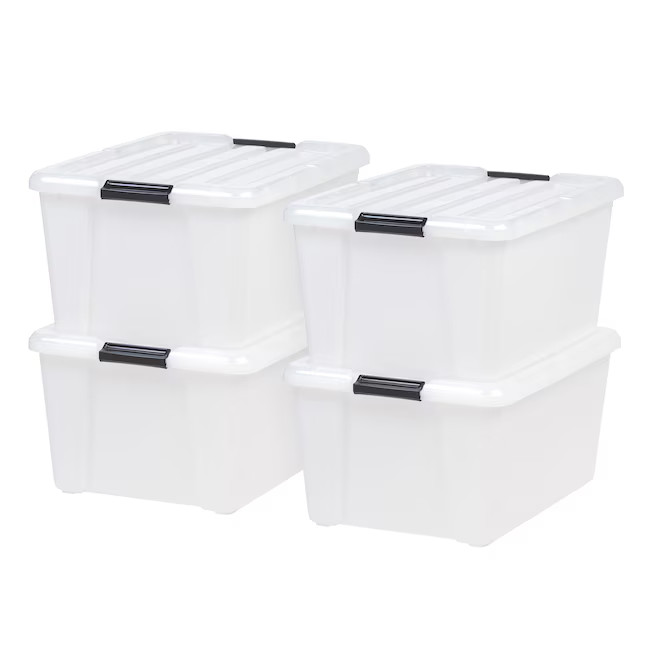 IRIS 4 -Pack Large 11.25 -Gallons ( 45 -Quarts ) Clear Stackable Tote with Latching Lid Lowes.com | Lowe's