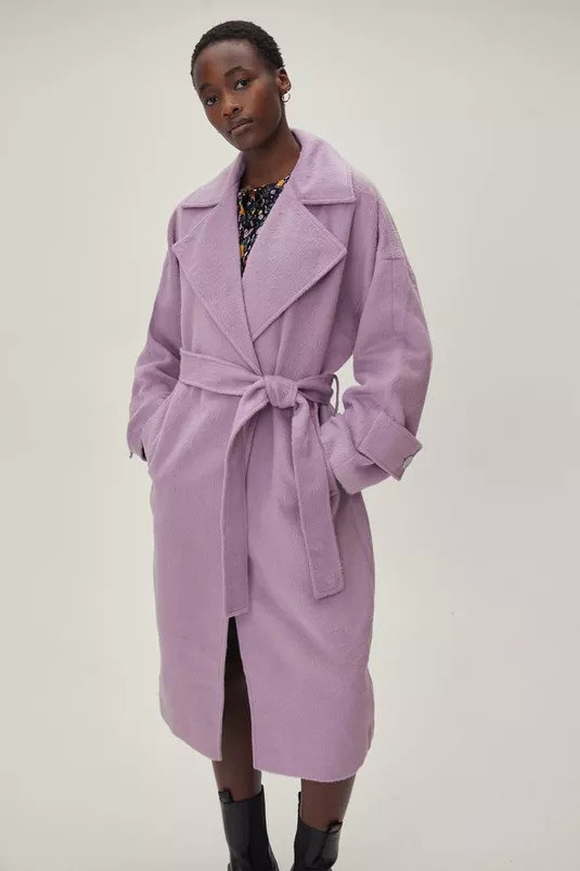 Wool Look Single Breasted Longline Belted Coat | NastyGal (UK, IE)