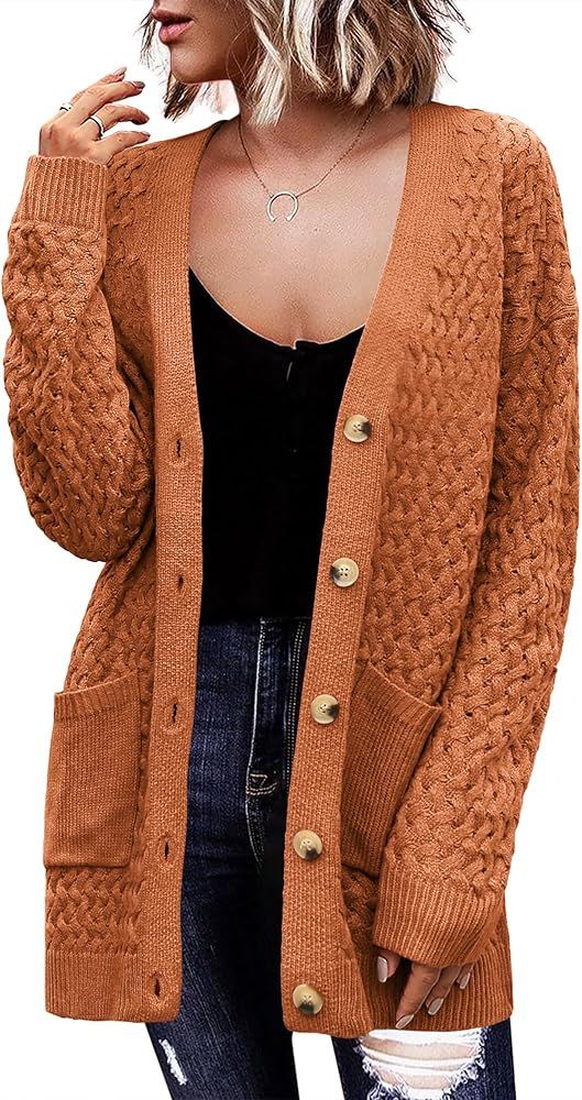 Zeagoo Womens 2024 Long Sleeve Chunky Cable Knit Fall Cardigans Sweaters Button Down Open Front O... | Amazon (US)