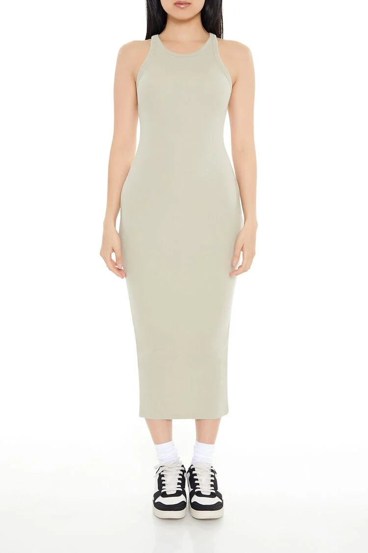 Women's Ribbed Bodycon Tank Midi Dress in Oyster Grey, XL | Forever 21