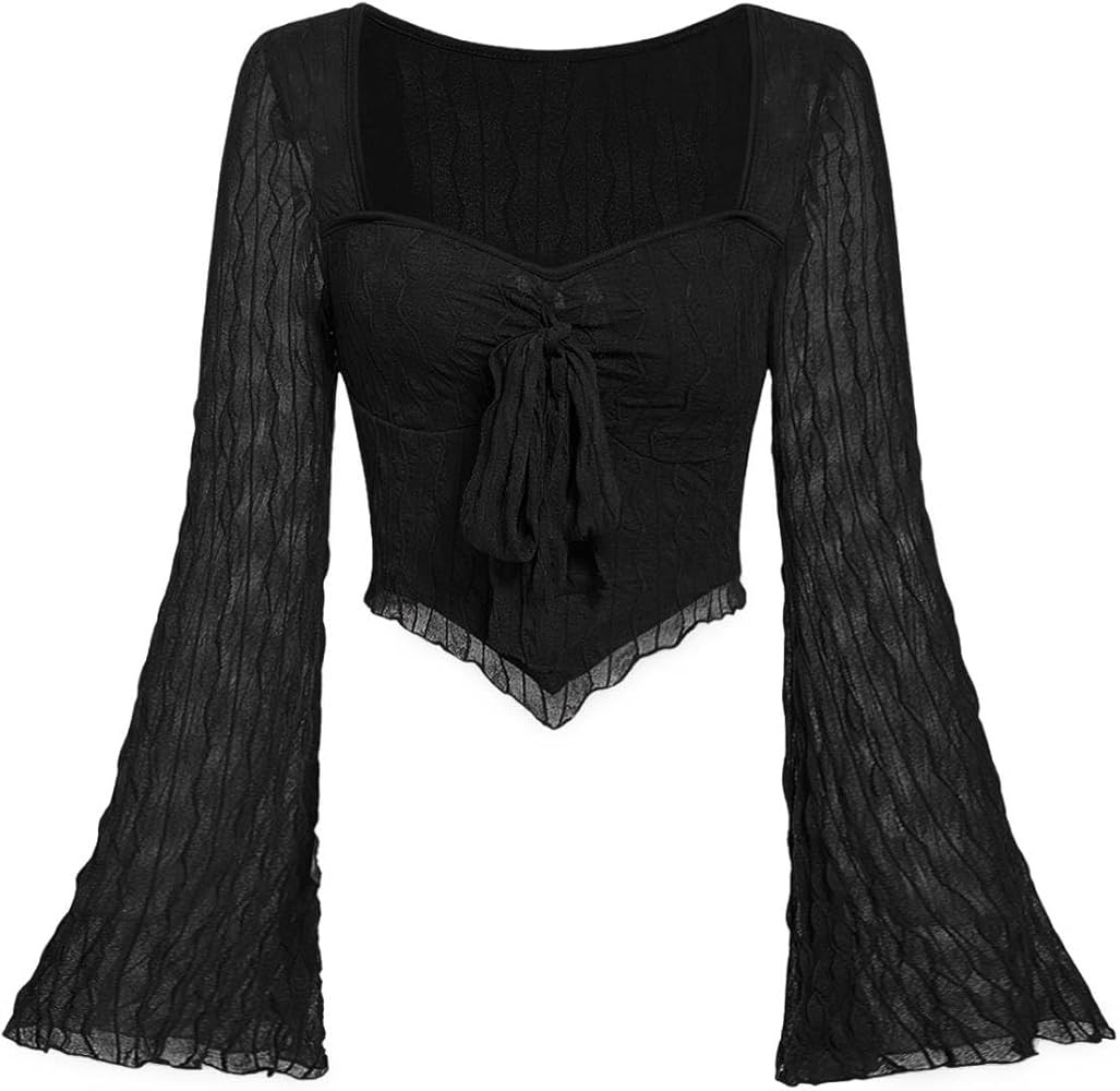 SOLY HUX Womens Long Bell Sleeve Tops Going Out Crop Top Cute Country Shirt | Amazon (US)