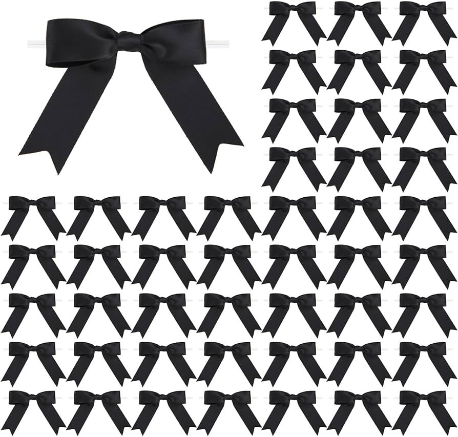 50 Pcs 3 Inches Twist Tie Satin Ribbon Bows Black Pretied Premade Craft Bows for Treat Bags Gift ... | Amazon (US)