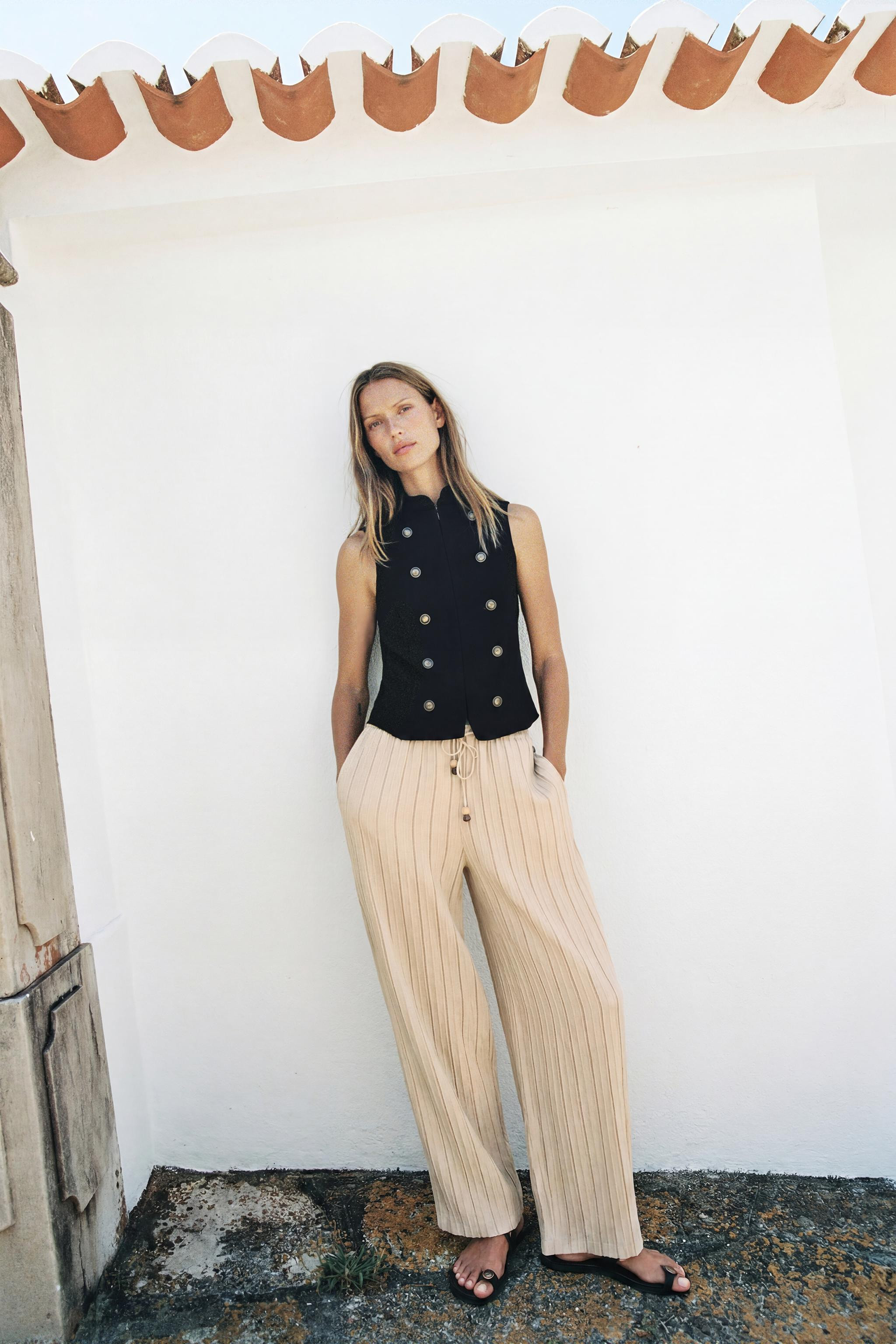 WIDE STRIPED TROUSERS WITH ELASTIC WAIST | Zara UK
