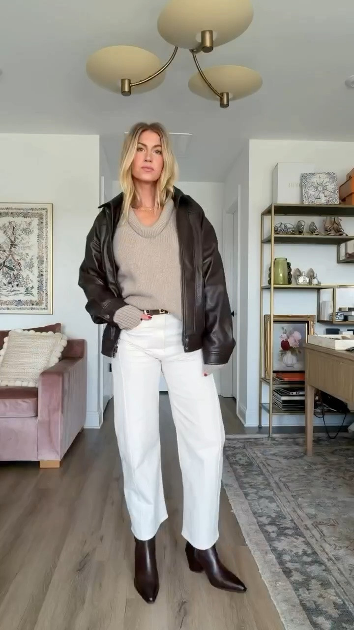 Low rolled neck cashmere sweater: runs oversized, wearing S Ecru wide leg barrel Mother denim: TTS, wearing 25 Chocolate brown leather boots: TTS Chocolate brown leather bomber: oversized, wearing S Fall fashion, sweater weather #LTKootd #LTKgrwm
#LTKSeasonal