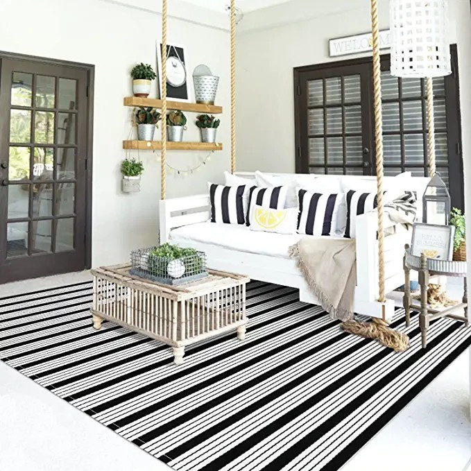 Amazon.com: Black and White Rug Outdoor Doormat 4'x6', Black Striped Front Porch Rug Welcome Laye... | Amazon (US)