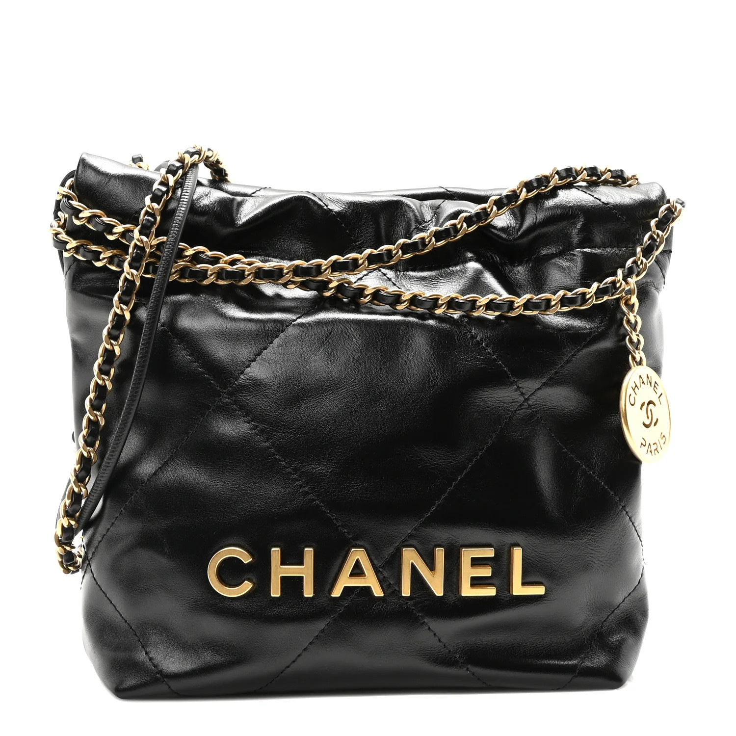 Shiny Calfskin Quilted Mini Chanel 22 Black | FASHIONPHILE (US)