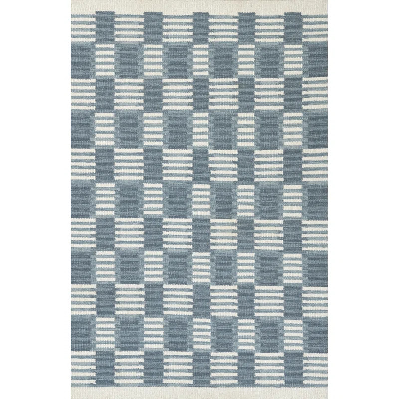 Freya Geometric Hand Woven Wool and Cotton Blue Area Rug | Wayfair North America