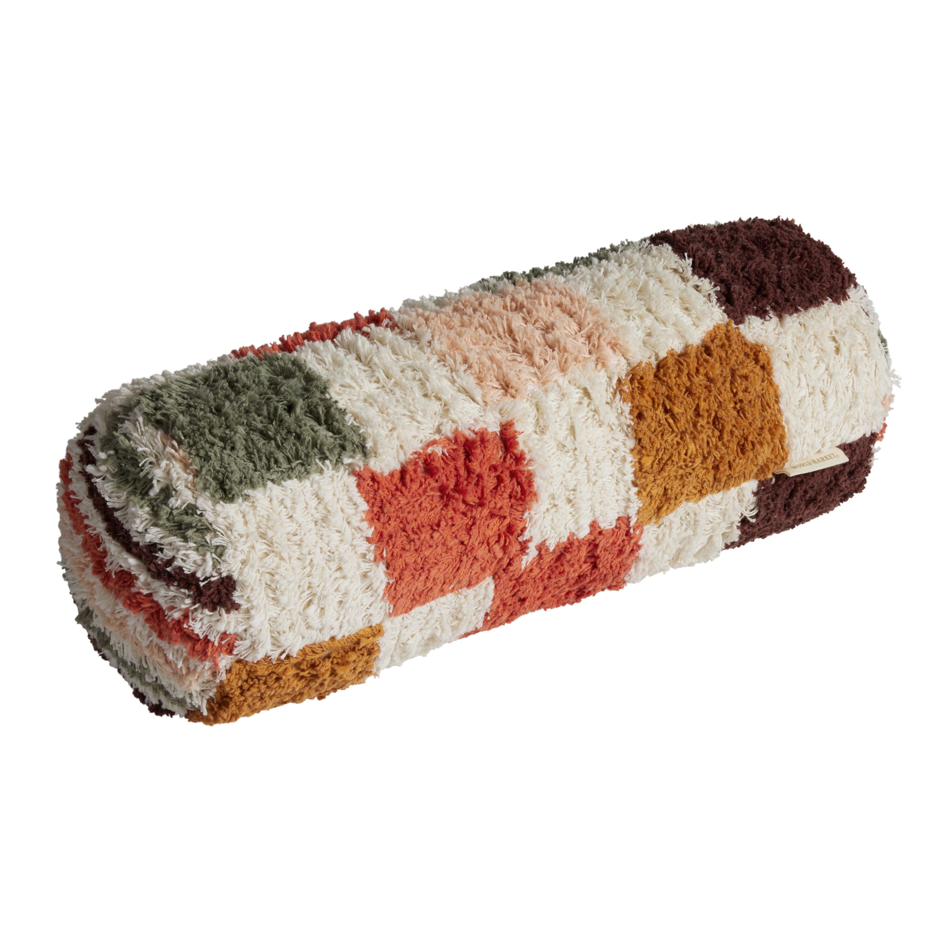 Cylindrical Multicolor Checkered Bolster Pillow | World Market