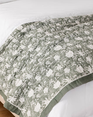 Audrey Sage Block Print Quilt Green/Full/Queen | McGee & Co. (US)