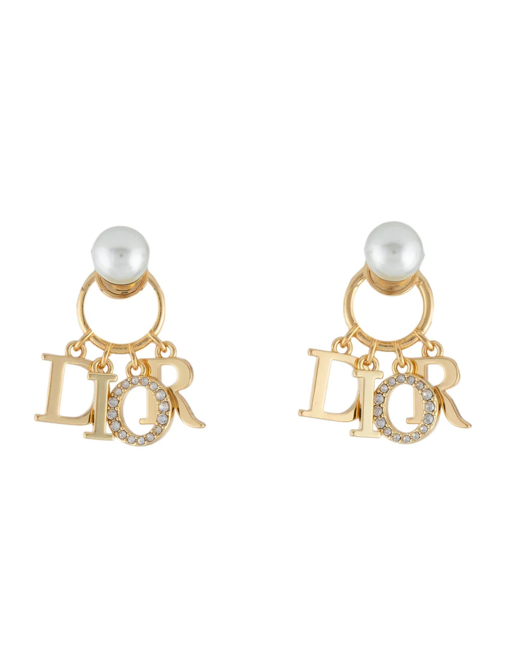 Faux Pearl & Crystal Tribal Logo Charm Drop Earrings | The RealReal