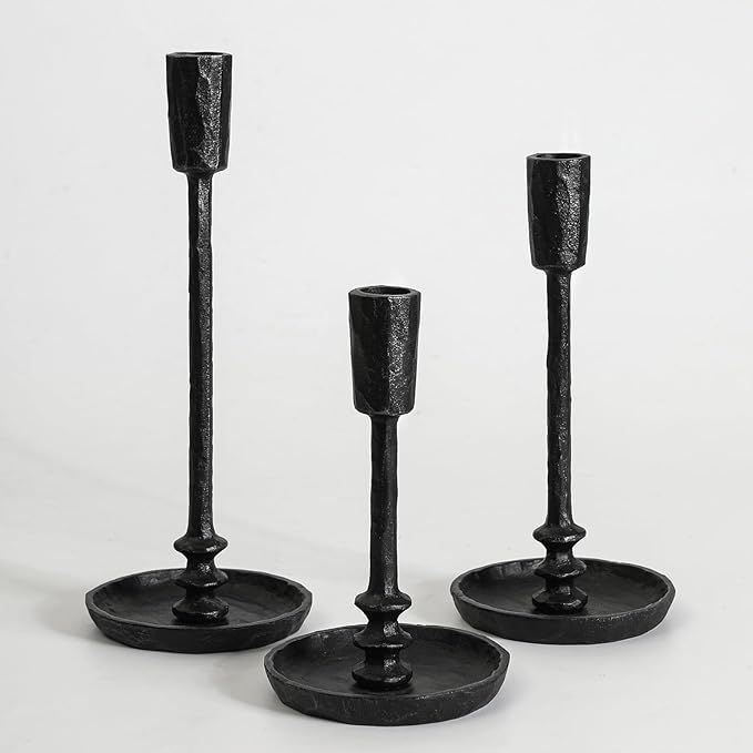 Rustic Cast Iron Taper Candle Holder - Set of 3 Vintage Candle Stands, Candlestick Holders for We... | Amazon (US)