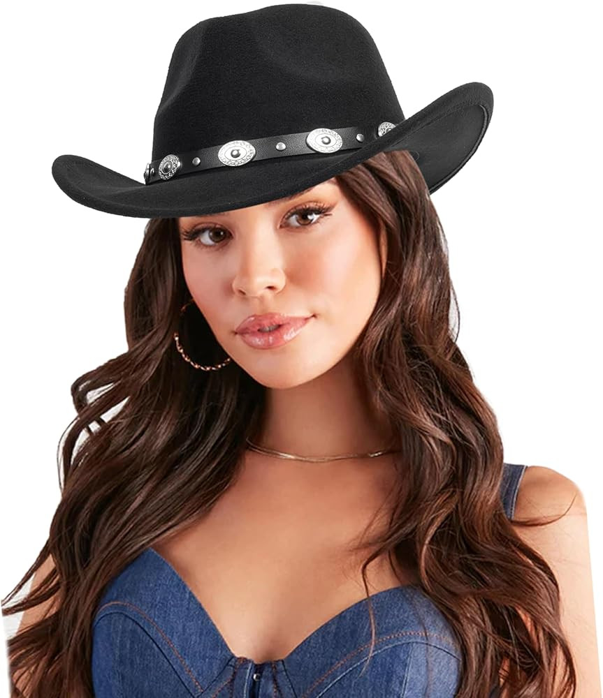 Classic Western Cowboy Hat for Women and Men Roll Up Wide Brim Felt Fedora Hats Cowgirl Hat with ... | Amazon (US)