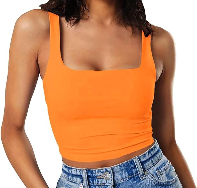 Artfish Women's Sleeveless Strappy Tank Square Neck Double Layer Workout Fitness Casual Basic Cro... | Amazon (US)