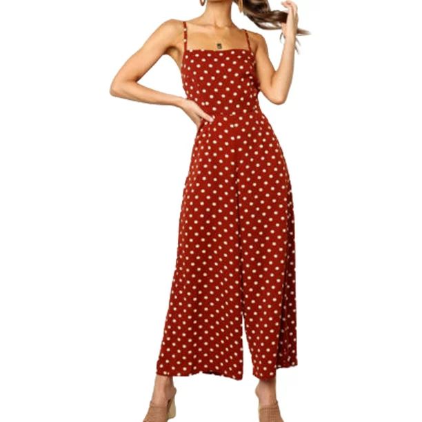 Opperiaya Summer Women Sleeveless Polka Dot Backless Long Jumpsuit Bodysuit | Walmart (US)