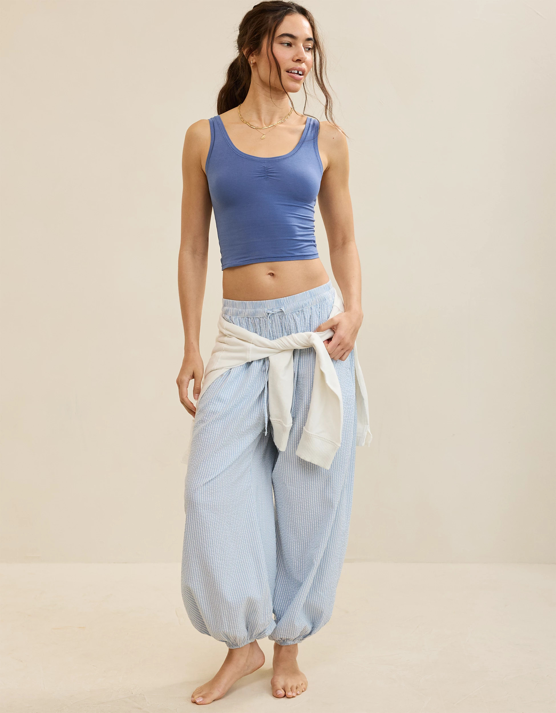 SMOOTHEZ Cotton Blend Ruched Tank Top | Aerie