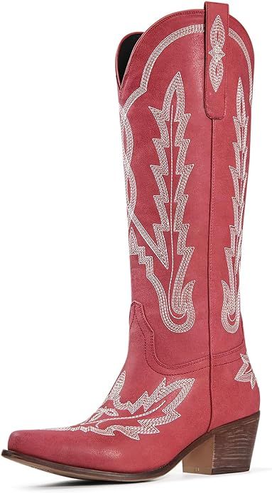 Ouepiano Cowboy Boots for Women Knee High Cowgirl Boots with Classic Embroidered Slip On Pointed ... | Amazon (US)