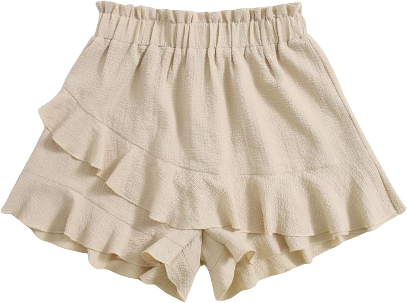 Floerns Women's Boho Paperbag Waist Ruffle Hem Elastic High Waist Cropped Shorts | Amazon (US)