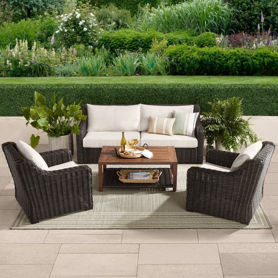 Better Homes & Gardens Bellamy 4 Piece Outdoor Patio Conversation Set, Dark Brown | Walmart (US)