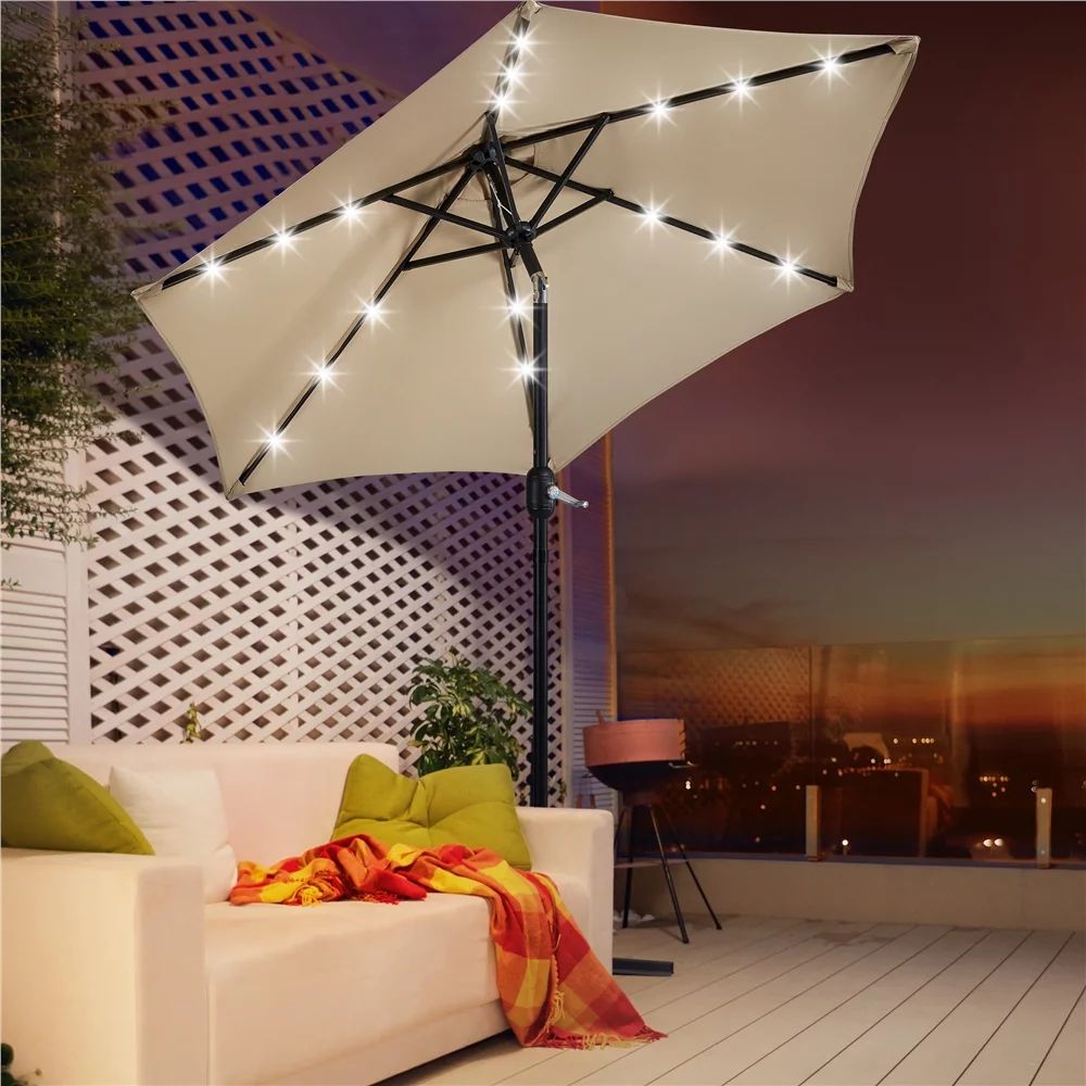 SMILE MART 7.5ft Standard Patio Umbrella with LED Lights, Tan - Walmart.com | Walmart (US)