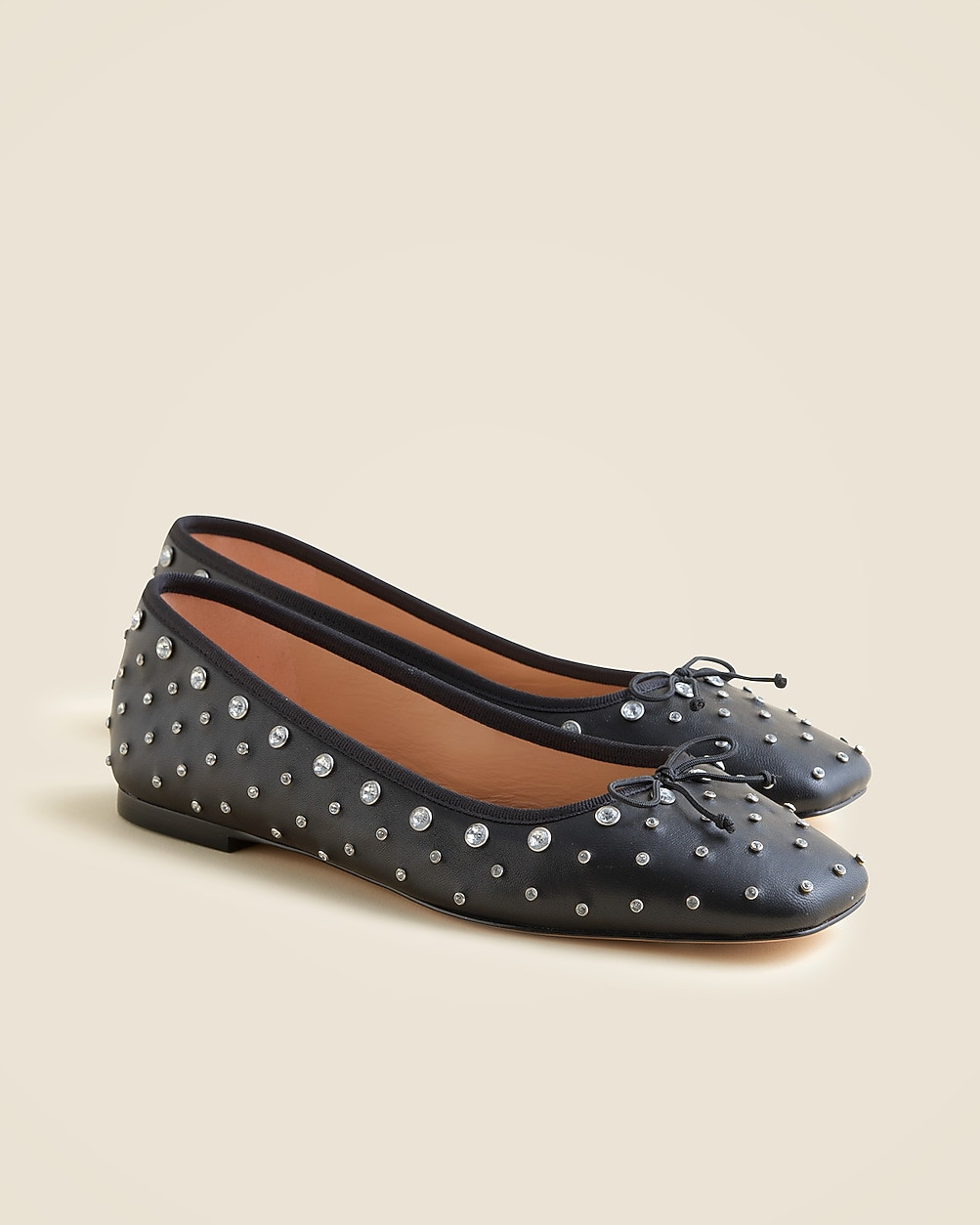 Quinn square-toe ballet flats in studded leather | J. Crew US