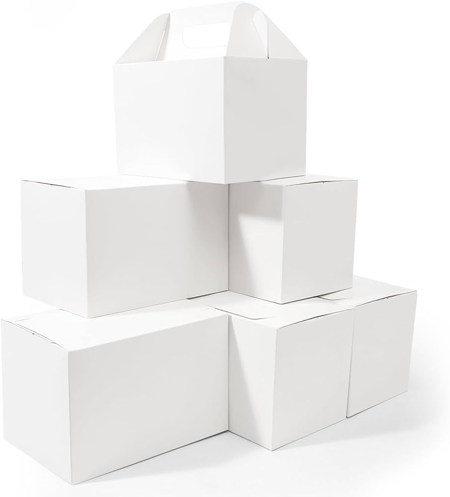 10-Pack Large Gable Boxes White - 9x6x6 Inch Sturdy Cardboard Containers for Gifts, Box Lunches, ... | Amazon (US)