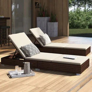 Corvus Outdoor 2-piece Wicker Chaise Lounges with Cushions - Beige | Bed Bath & Beyond