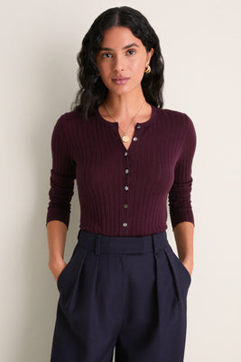 Plum Cashmere Silk Ribbed Lowell Cardigan | Tuckernuck (US)