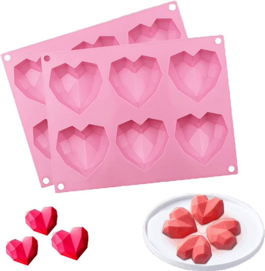 6-Cavity Diamond Heart Silicone Mold for Baking Non-Stick Valentines Day Chocolate Bomb Molds Sil... | Amazon (US)