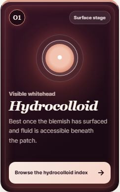 For Surface absorption Use Hydrocolloid Patches 
Best for surfaced whiteheads
Hydrocolloid creates a protective seal and absorbs available moisture. It is strongest once the blemish has visibly surfaced.

- Absorbs visible fluid
- Protects from touching and picking
- Works best on clean, completely dry skin 

 #LTKselfcare #LTKSaleAlert #LTKBeauty