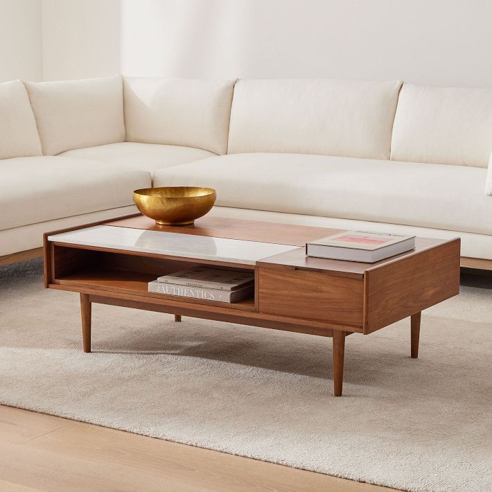 Mid-Century Marble Pop-Up Coffee Table (48"–60") | West Elm (US)