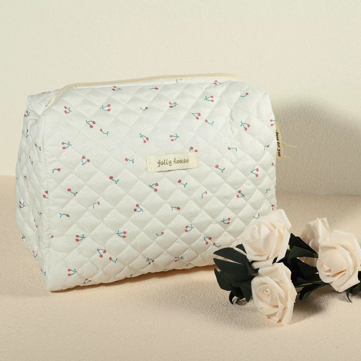 Unique Bargains Cotton Travel Cute Cherry Pattern Large Makeup Bag White 1 Pc | Target