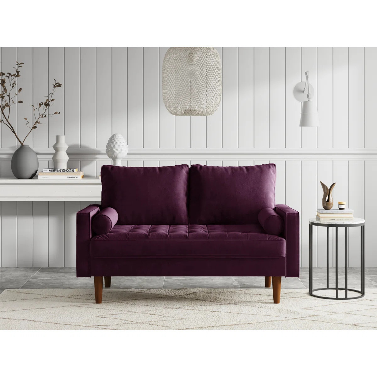 Brighton 58" Velvet Square Arm Tufted Seat Sofa Loveseat | Wayfair North America