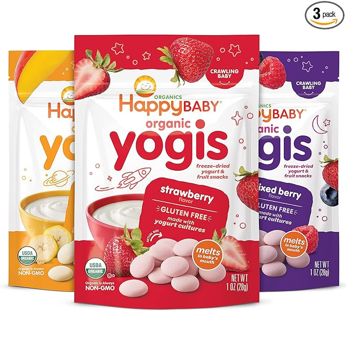 Happy Baby Organics Yogis Freeze-Dried Yogurt & Fruit Snacks, 3 Flavor Variety Pack, 1 Ounce (Pac... | Amazon (US)