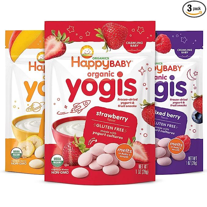 Happy Baby Organics Yogis Freeze-Dried Yogurt & Fruit Snacks, 3 Flavor Variety Pack, 1 Ounce (Pac... | Amazon (US)