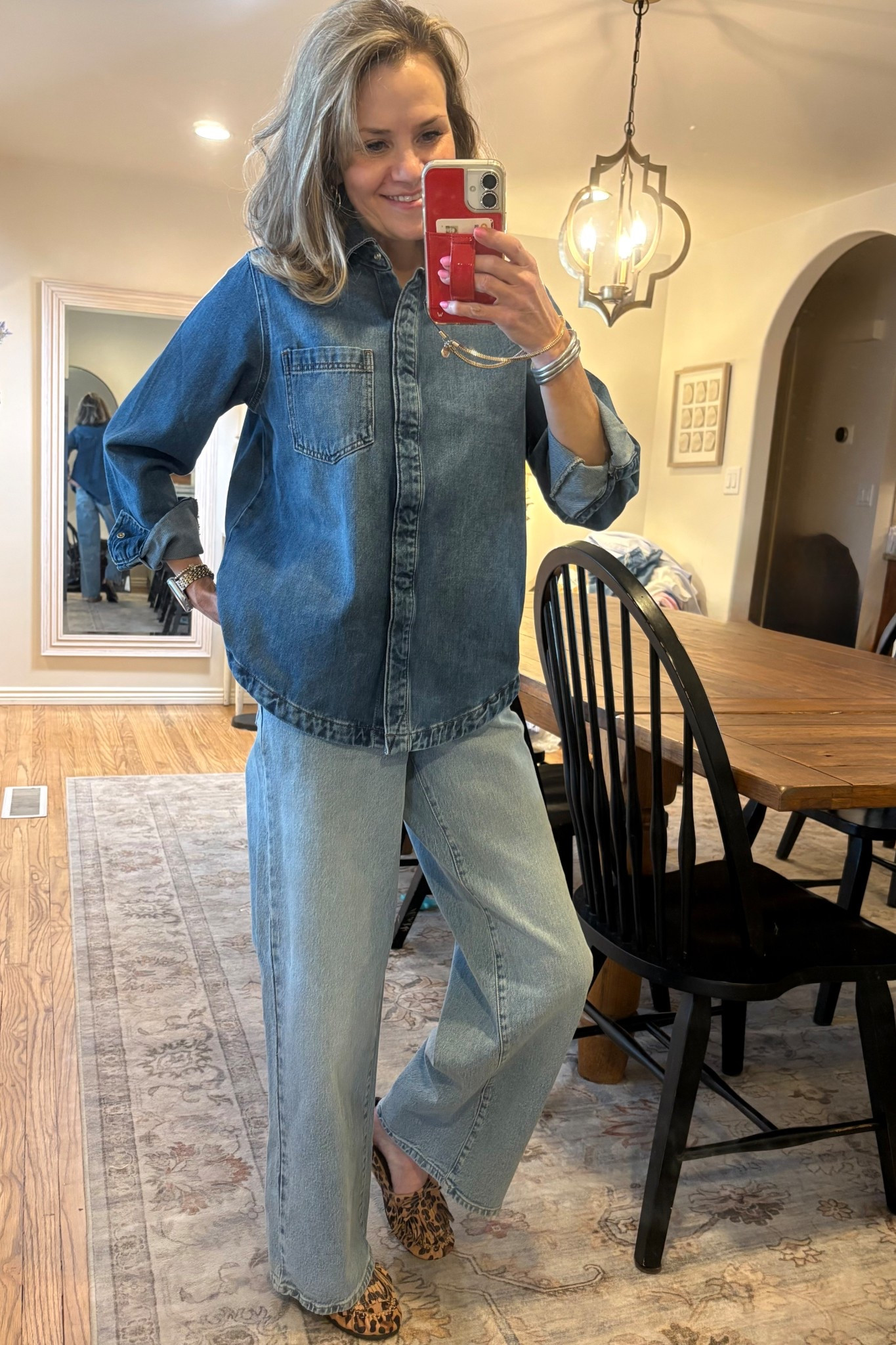 My winter 2026 “lounge wear/sweats” has been this denim on denim combo and these- oh so comfy- cheetah moccasins I have been living in!! 

#LTKOver40 #LTKootd