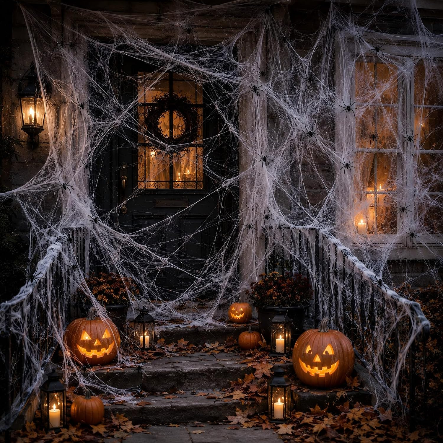 Halloween Deko Spinnennetz 200g mit 40 Spinnen für Innen und Außen Deko | Amazon (DE)