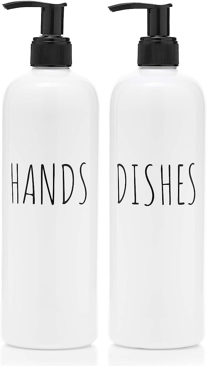 Soap Dispenser Bottles Farmhouse Decor Hands and Dishes 16 oz Plastic with Pump | Kitchen Sink, B... | Amazon (US)