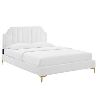 Sienna Performance Velvet White Full Platform Bed | The Home Depot