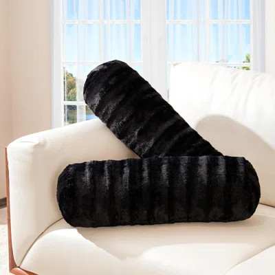 Faux Fur Cylinder Pillows - Decorative Bolster Pillows For Couch & Bed - Machine Washable - 8” X 24” Inch (Set Of 2) - Black | Wayfair North America