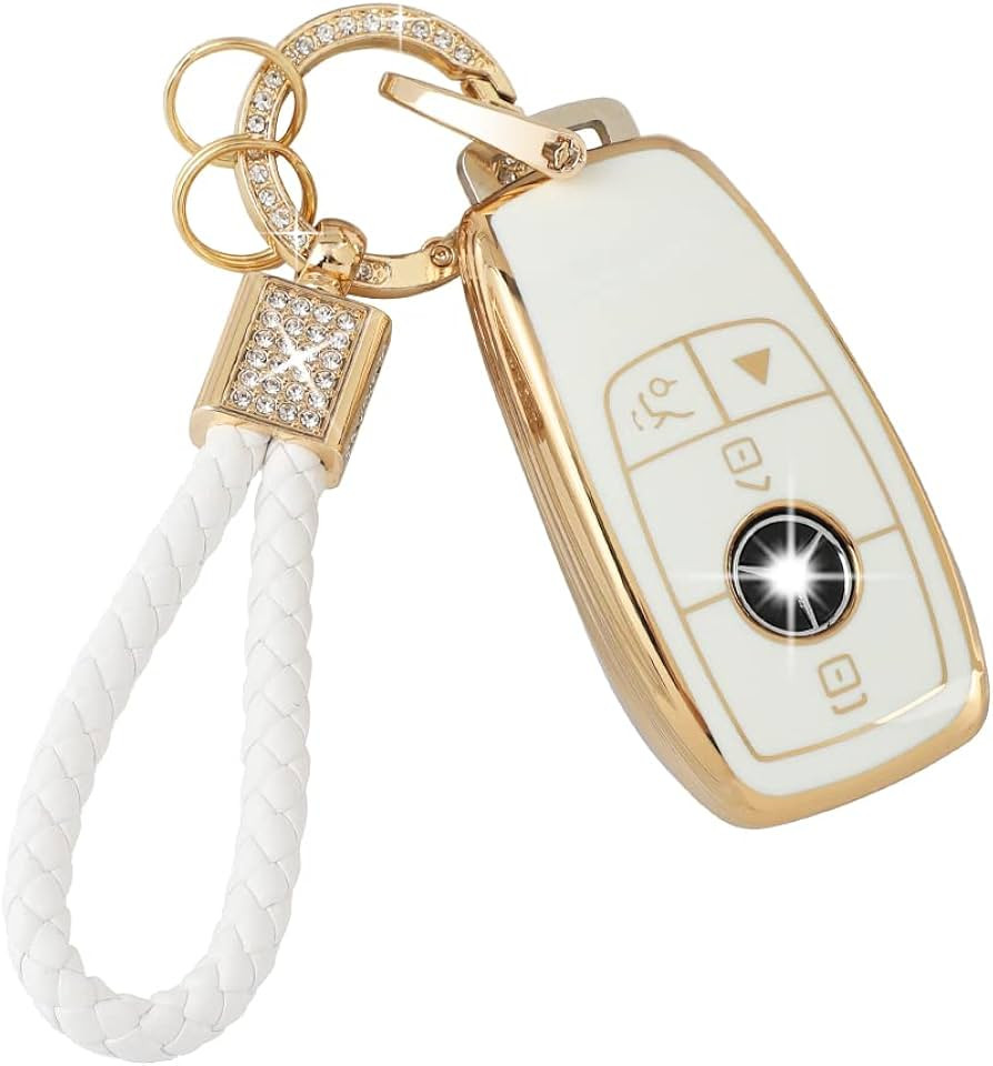 PIFOOG Key Fob Cover for Mercedes TPU White Gold Bling Keychain Accessories Fit Benz GLA GLE GLB ... | Amazon (US)