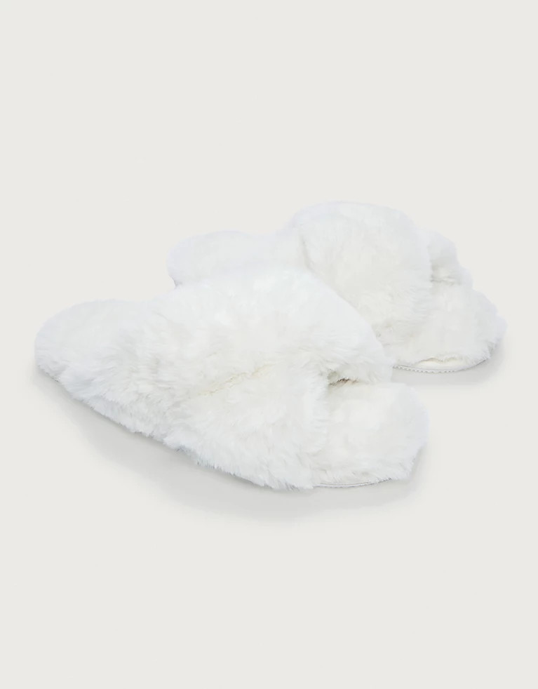 Faux Fur Cross Slider Slippers | The White Company (UK)