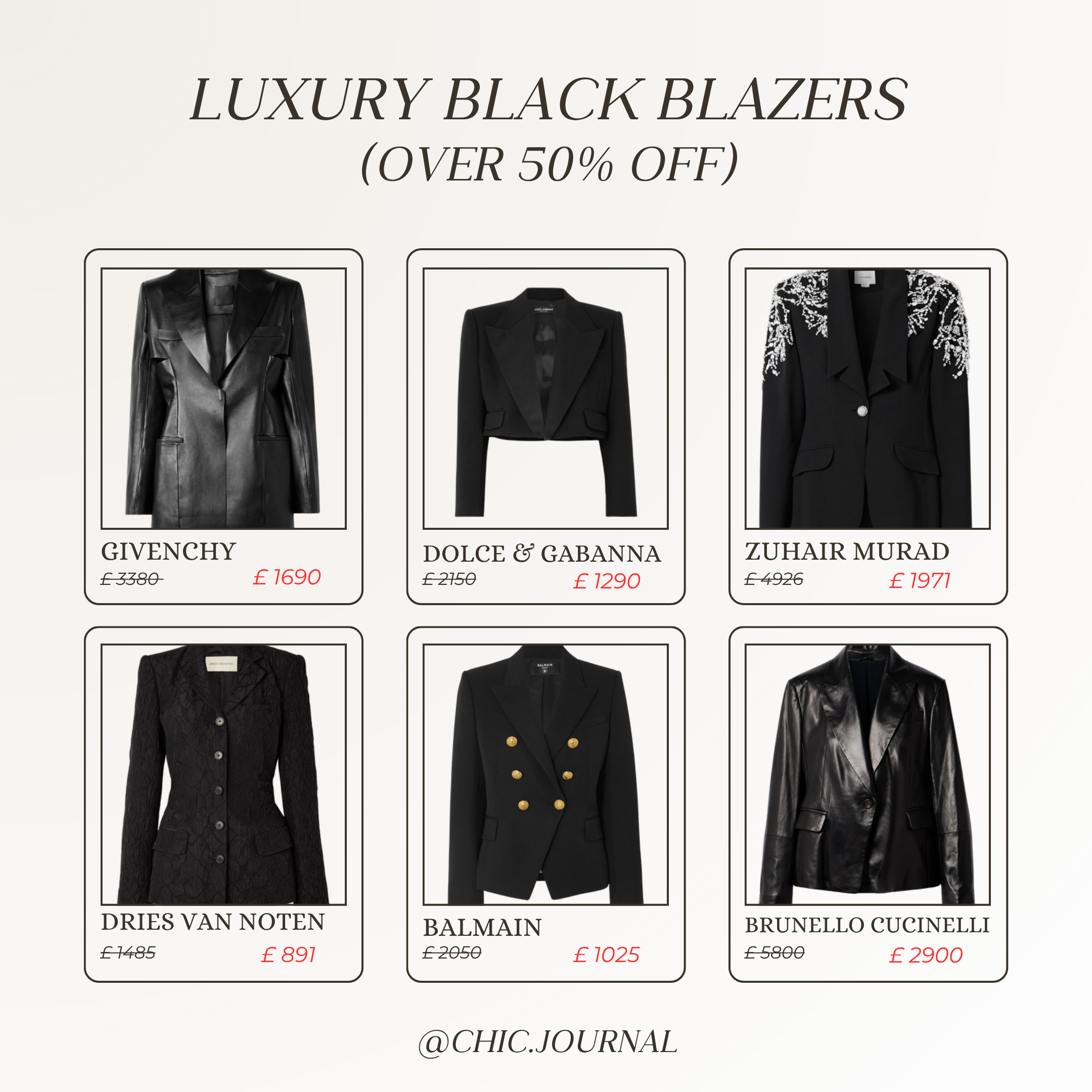 Luxe layers that last, six timeless black blazers from your favourite designers, all over 50% off. From sharp tailoring to statement embroidery, these pieces are the definition of investment dressing made smart.

Tap to shop the edit before they’re gone 🖤

#LTKluxe #Luxury 

 #LTKSeasonal #LTKSaleAlert #LTKStyleTip