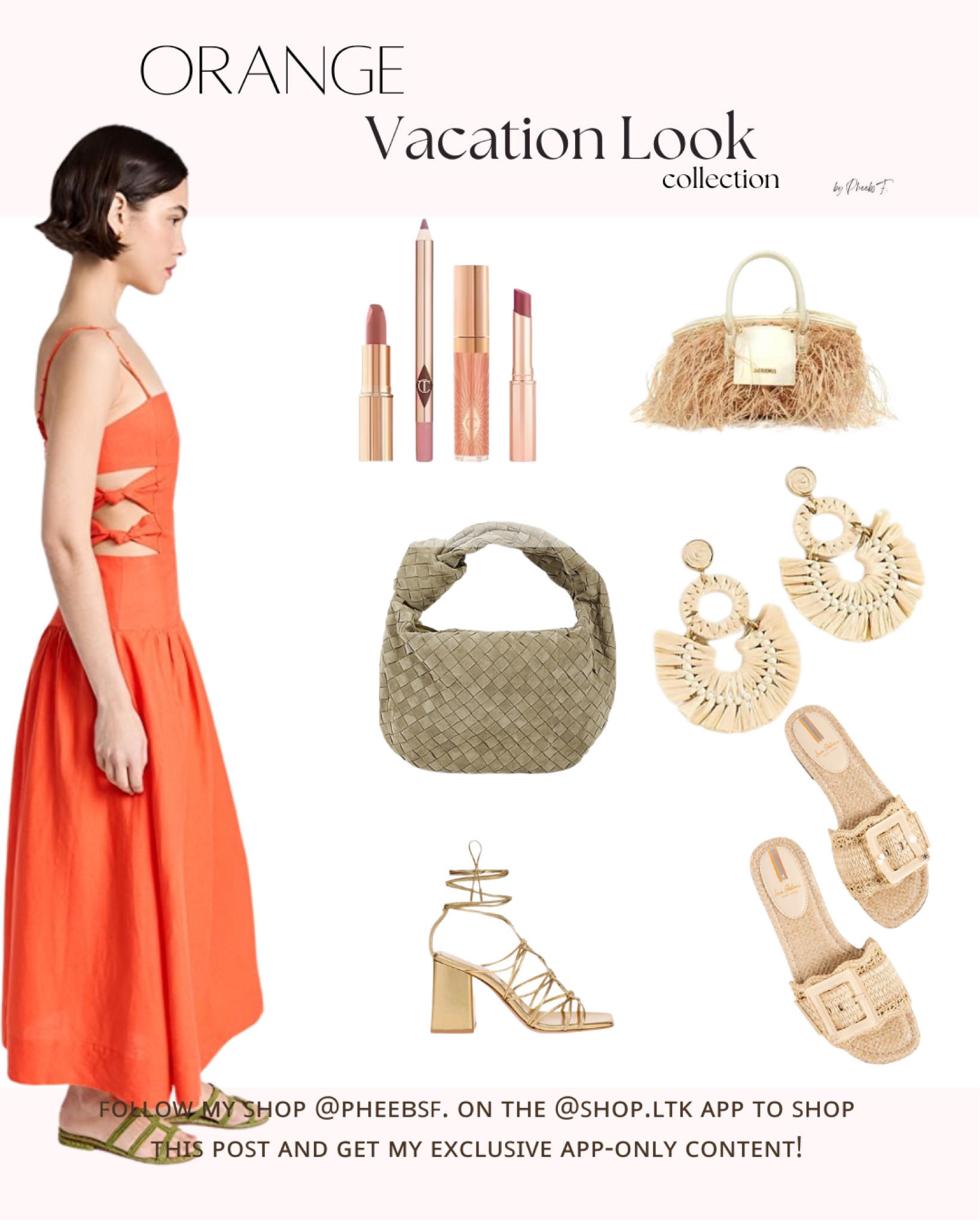 An orange vacation look can be bright, fun, and perfect for a sunny getaway. Here are some ideas for creating a stylish orange vacation look:

1. A flowy orange maxi dress paired with strappy nude sandals and a woven sun hat.
2. Don't be afraid to add some fun accessories, like statement earrings or a colorful beach bag, to complete your outfit.

#orange #orangevacation #LTkspring #orangeoutfits #vacationstyle #earrings #lipsticks #heels 

#LTKstyletip #LTKSeasonal #LTKFind