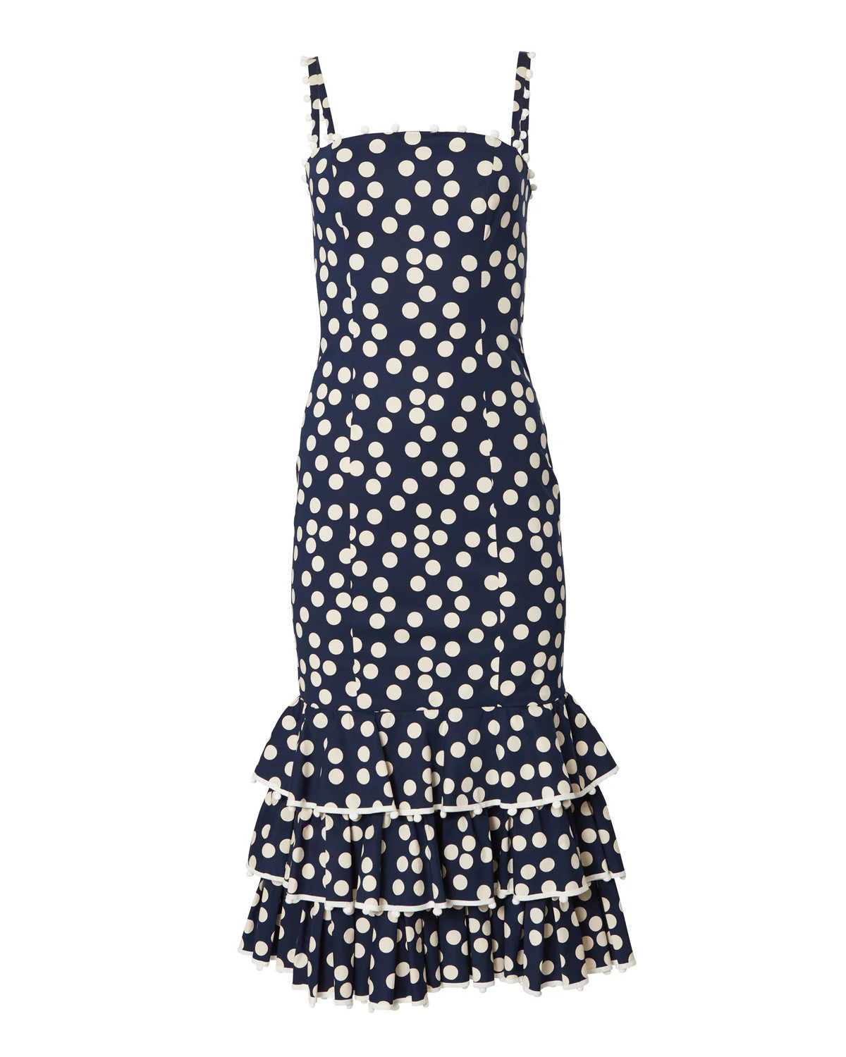 Navy Polka Dot Tiered Ruffle Midi Dress | Over The Moon