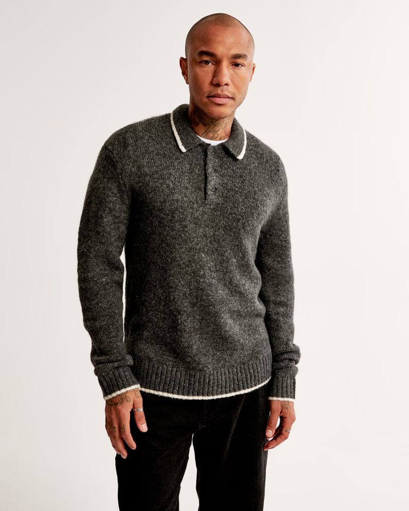Fuzzy Long-Sleeve 3-Button Sweater Polo | Abercrombie & Fitch (US)