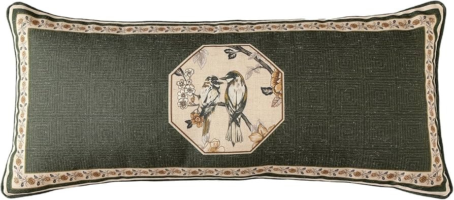 Design Linen Chinoiserie Lumbar Throw Pillow Covers 12"x28", Farmhouse Cushion Covers with Yellow... | Amazon (US)