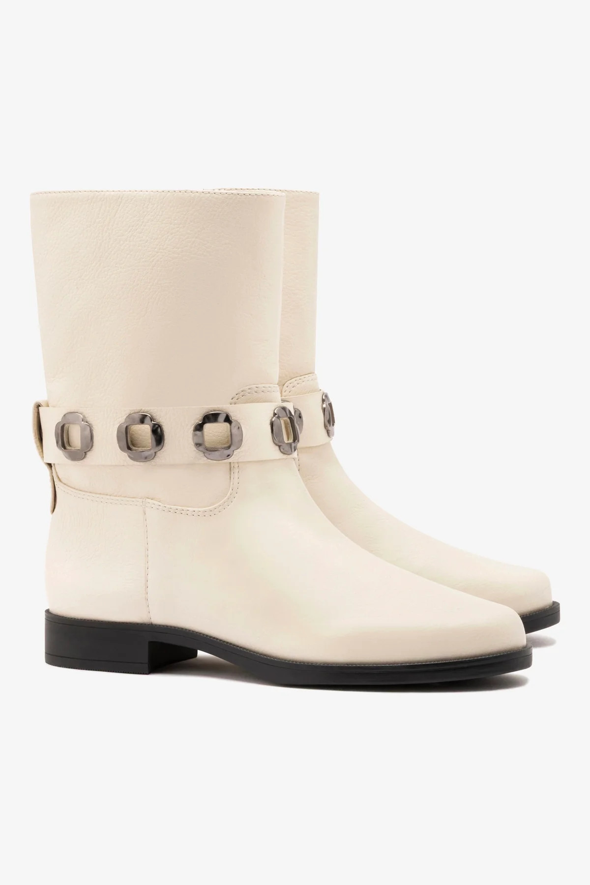 Milan Flat Bootie In Ivory Leather | Larroude