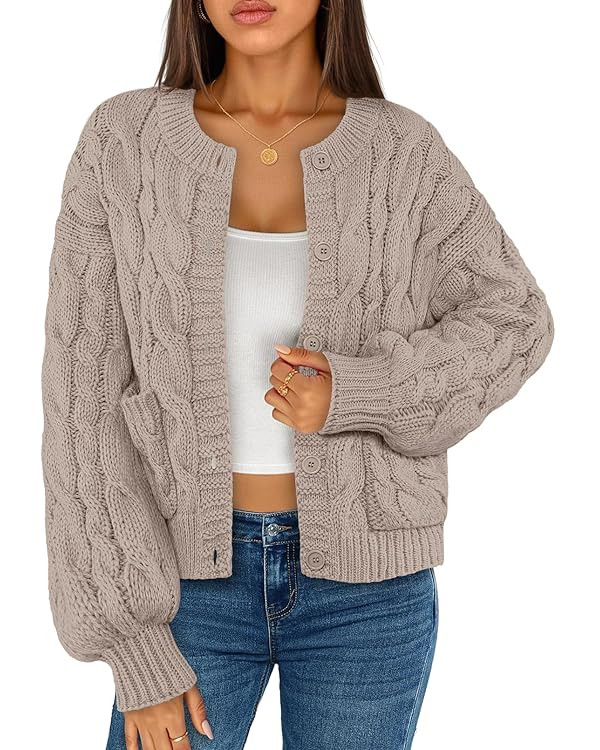 MEROKEETY Women's Cable Knit Chunky Cardigan Sweaters 2025 Fall Winter Trendy Button Up Long Slee... | Amazon (US)