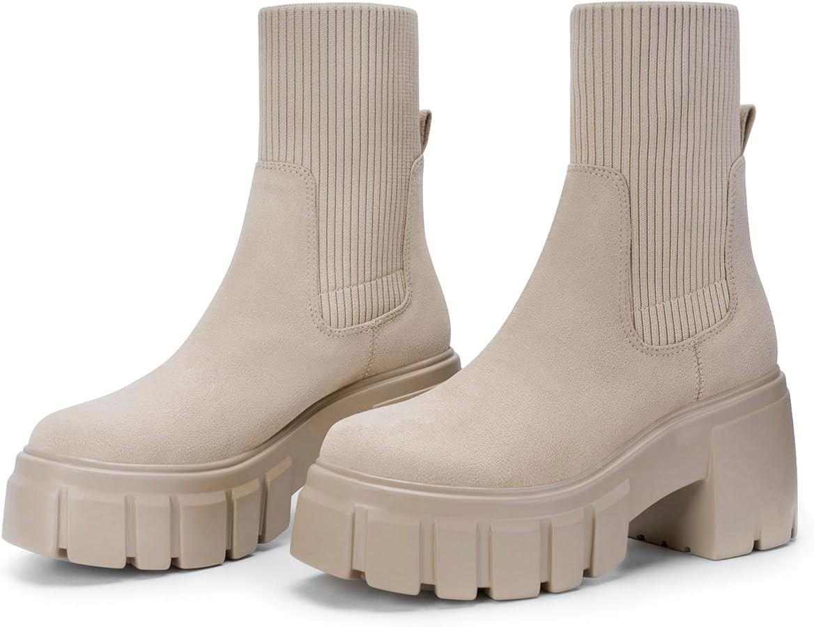 FITORY Women's Chelsea Platform Ankle Boots Lightweight Elastic Chunky Heel Lug Sole Trendy Booti... | Amazon (US)